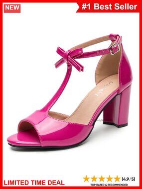 Women's Bow Heels Open Toe Ankle Strap Block Heel Sandals 3 Inch Dress Shoes